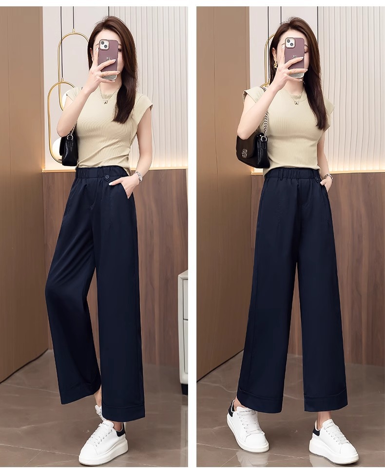 Quần ống rộng nữ cạp cao dáng suông, kiểu hoa bào eo, phong cách thời trang mới — Màu trà sữa chi tiết 25