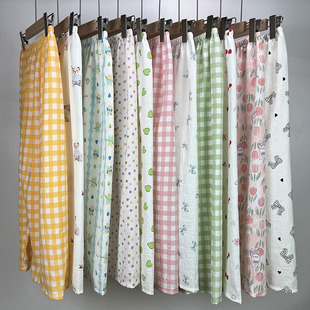Summer Cropped Pajama Pants for Women 2025 New Pure Cotton Gauze Thin Plaid Home Pants Can Be Worn Outside Cloud Cotton Walking Pants