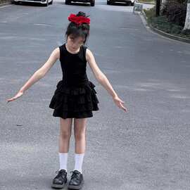 女童夏季连衣裙2026女孩黑色背心蛋糕裙洋气儿童裙子童装一件代发