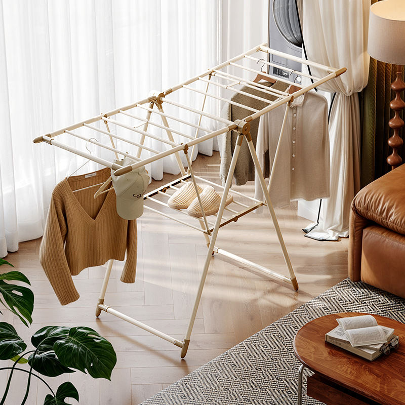 Gemeiju Clothes Drying Rack Balcony Folding Clothes Rack Indoor Carbon Steel Floor-Standing Clothes Rack Household Quilt Drying Artifact
