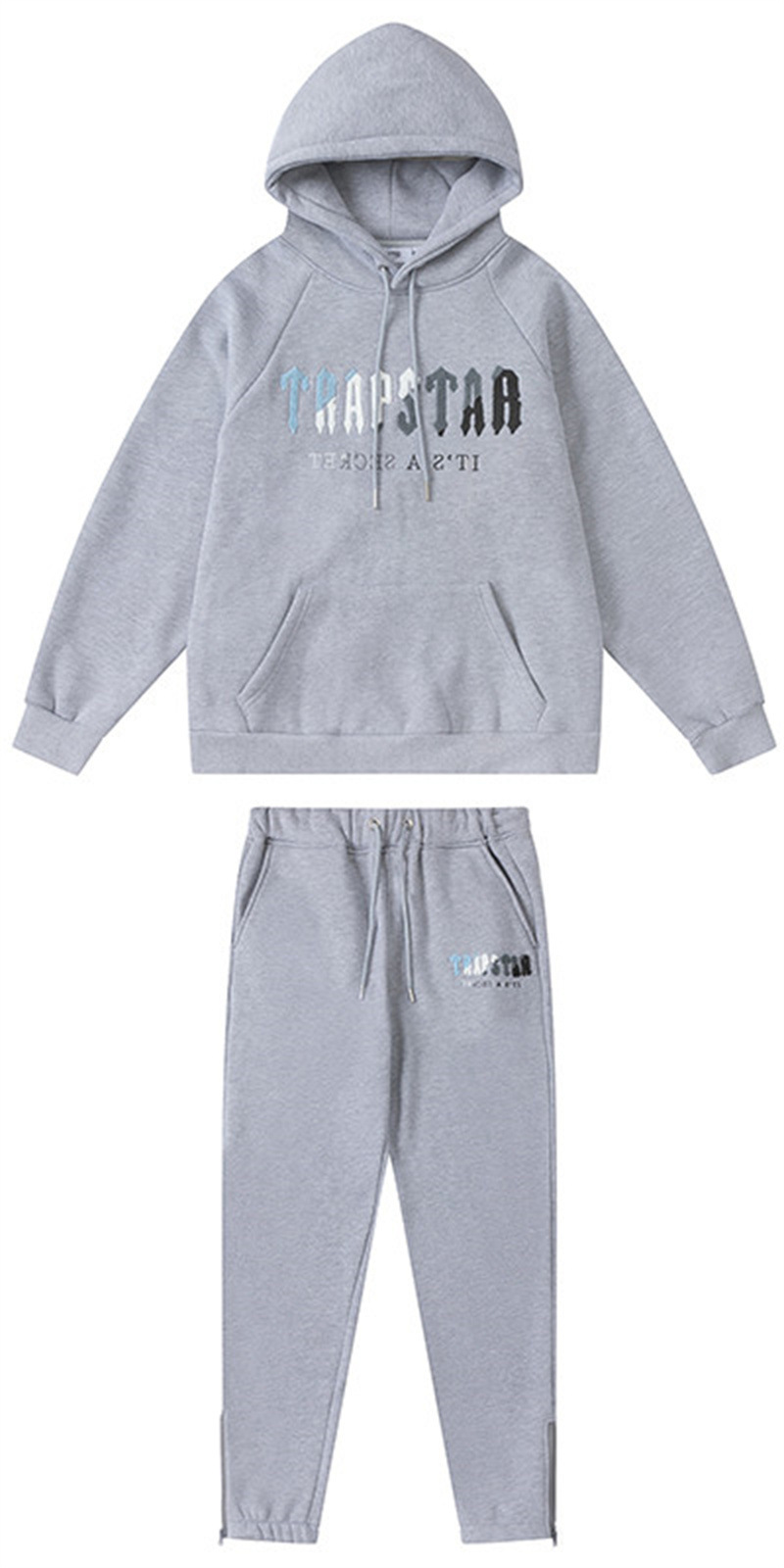 Trapstar marca de moda europea y americana azul, blanco, gris y negro bordado toalla forrado de lana hombres y mujeres pareja de alta calle traje de ocio