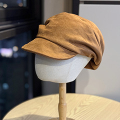 中古风松弛美拉德复古翻皮绒马术帽女秋冬季显白时尚百搭鸭舌帽子