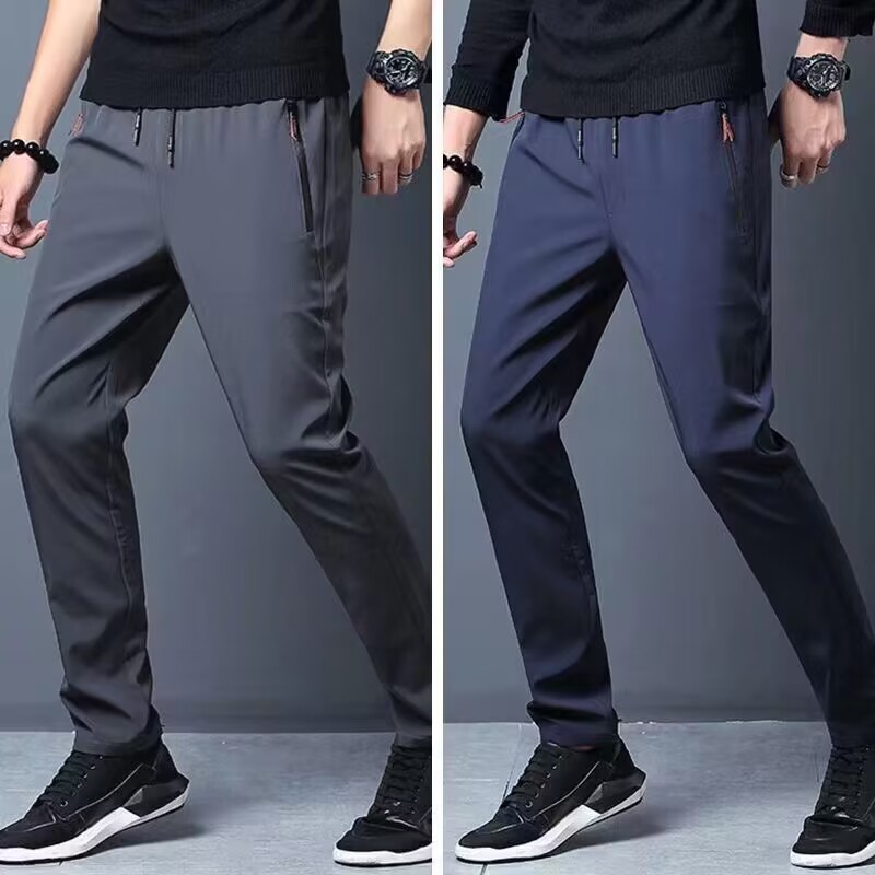 Ice Silk Pants Men's Summer Thin 2023 New Fashion Brand Spring and Autumn Elastic Quick-drying Sports Casual Pants