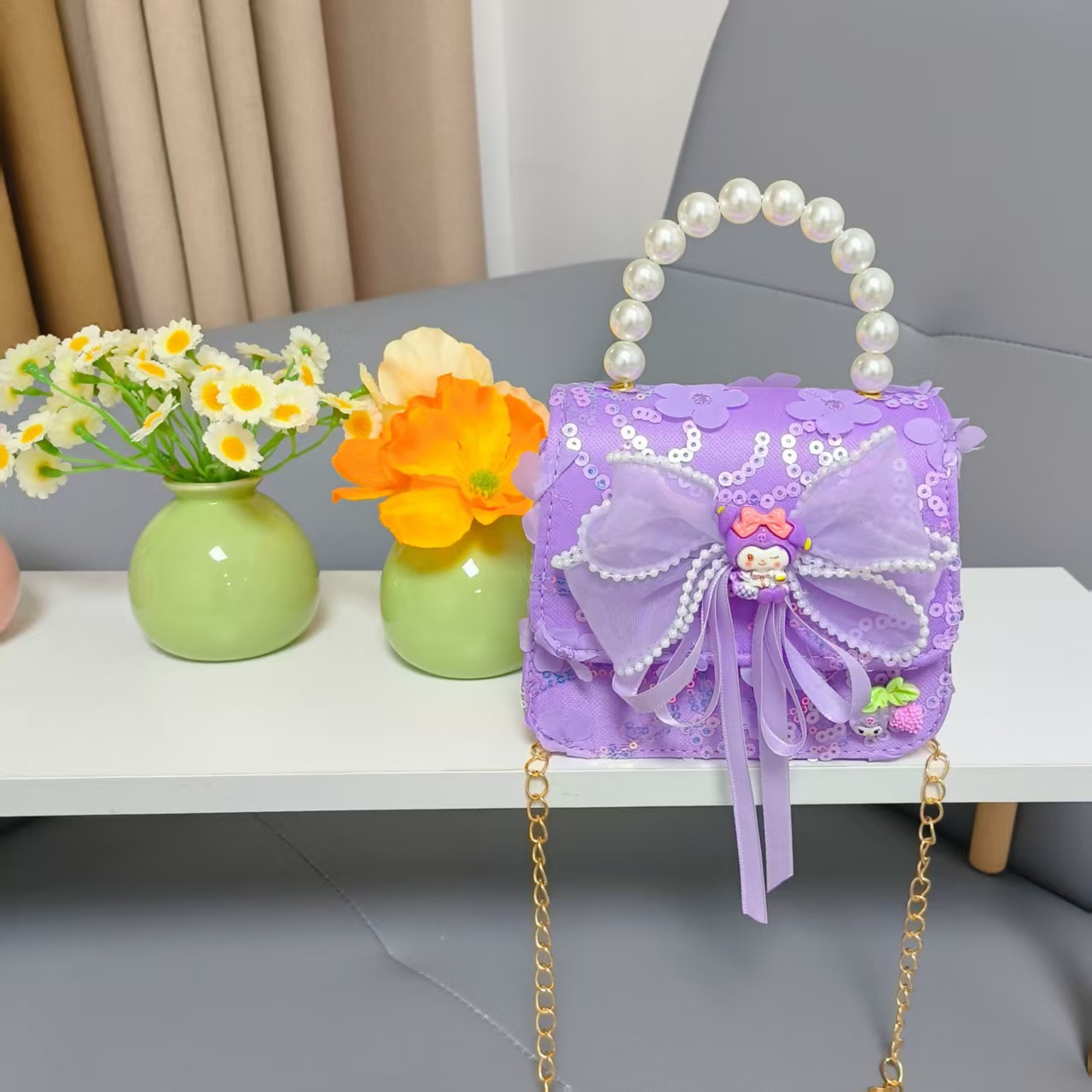 Bolso de perlas para niños arco de mariposa Melody Tiku bolso de cadena de Año Nuevo para niñas accesorios de billetera de Año Nuevo