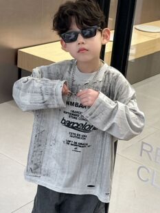 Children's fashionable spring sweatshirt for boys with a round collar, trend of season, Korean style, oversize