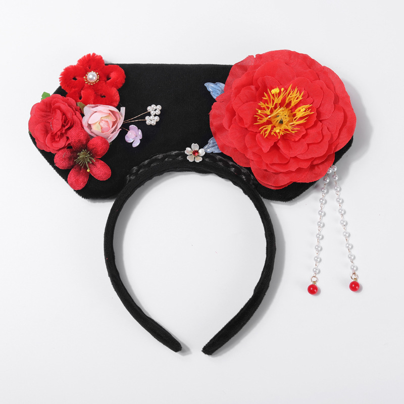 부귀 모란 격자무늬 머리띠 레드 (Bugeui Moran Gyeokjamunui Meoridi Redeu)