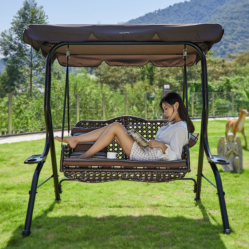 Outdoor Courtyard Waterproof Sun Protection Household Multi-Person Swing Outdoor Garden Rocking Chair Villa Courtyard Internet Celebrity Double Hanging Chair