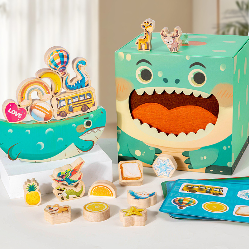 Juguetes educativos de madera, juego táctil dos en uno, bloques de construcción cognitivos apilados, caja ciega de juegos de mesa interactivos para niños