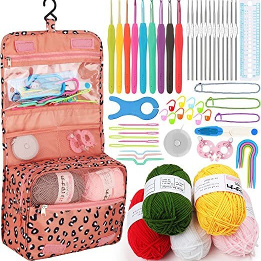 New 59-piece crochet set portable hanging storage wool knitting tools for beginners