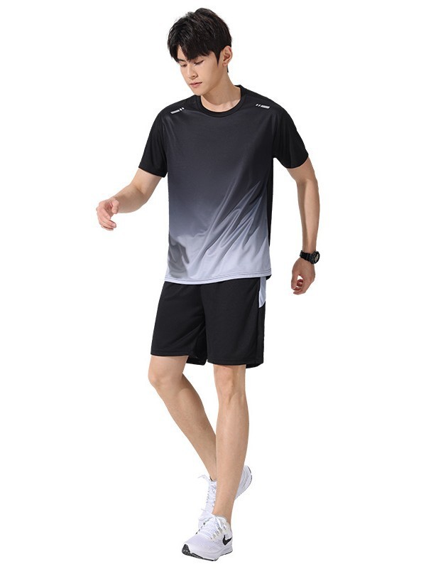 スポーツスーツメンズ速乾性アイスシルク Tシャツ半袖ショーツランニング新しい夏のフィットネス服バドミントン服|undefined