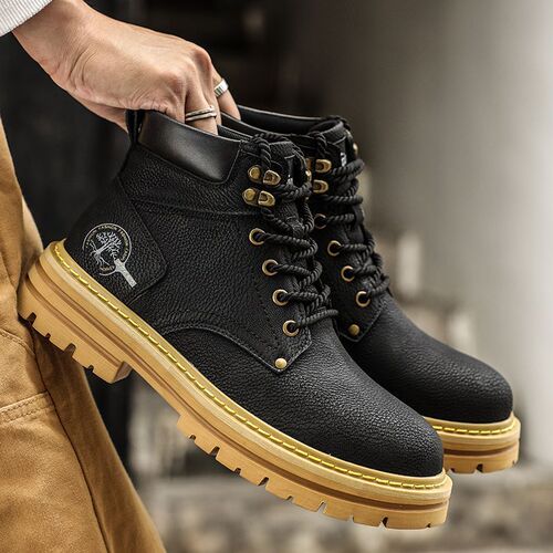 2025 Summer New Mens High-Top Martens Boots Trendy Versatile Thick-Soled Casual Leather Shoes Work Boots Fashion Shoes for Men