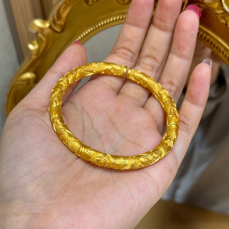 National Color Tianxiang Ancient Fasha Jinman Chiseled Peony Bangle Blossom Rich Floating Carved Pattern Open Bracelet Bracelet