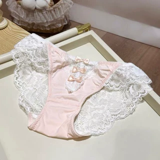原创大码甜美少女柔软蝴蝶结女仆蕾丝网眼透气舒适三角女士内裤