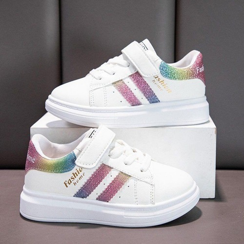 2024 new summer girls' painting white shoes, rainbow parent-child children's shoes, painted big children's girls' shoes