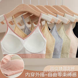 新品ins 无缝美背少女背心一体式固定乳胶杯垫细带内衣百搭裹胸