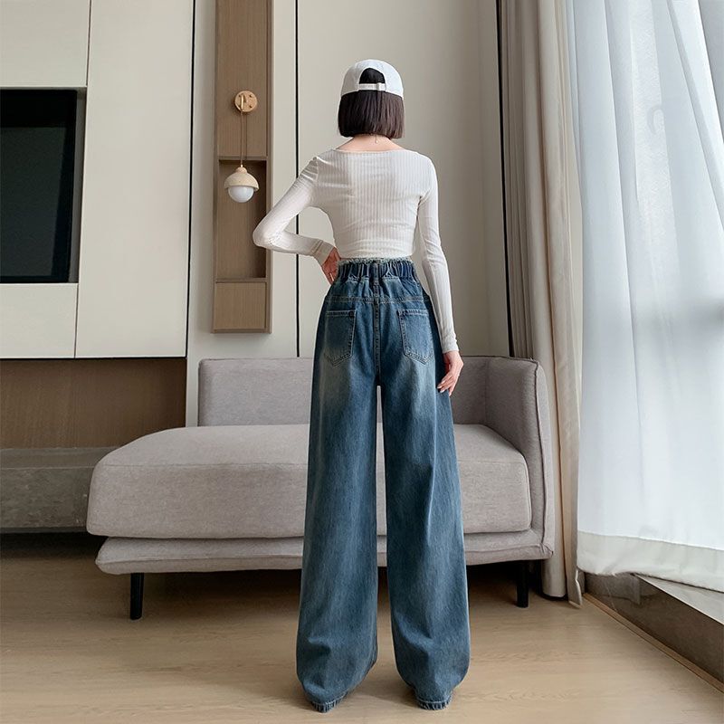 加绒加厚流苏牛仔裤女2025秋冬新款宽松直筒裤显瘦松紧腰阔腿裤子|undefined
