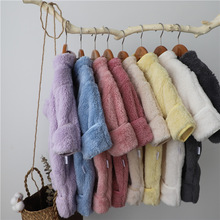 婴儿冬款加厚毛毛连体衣宝宝防风袖加厚保暖包脚款长款爬服包屁衣