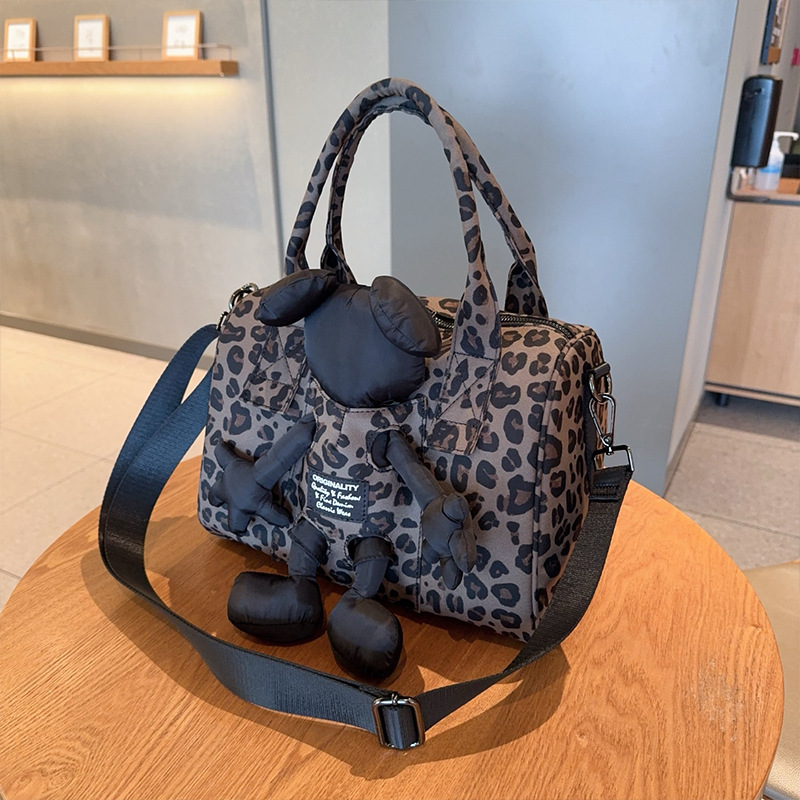 Fashion Handbag New Canvas Leopard Print Women's Bag Niche Shoulder Bag Crossbody Pillow Bag Large Capacity Doll Bag