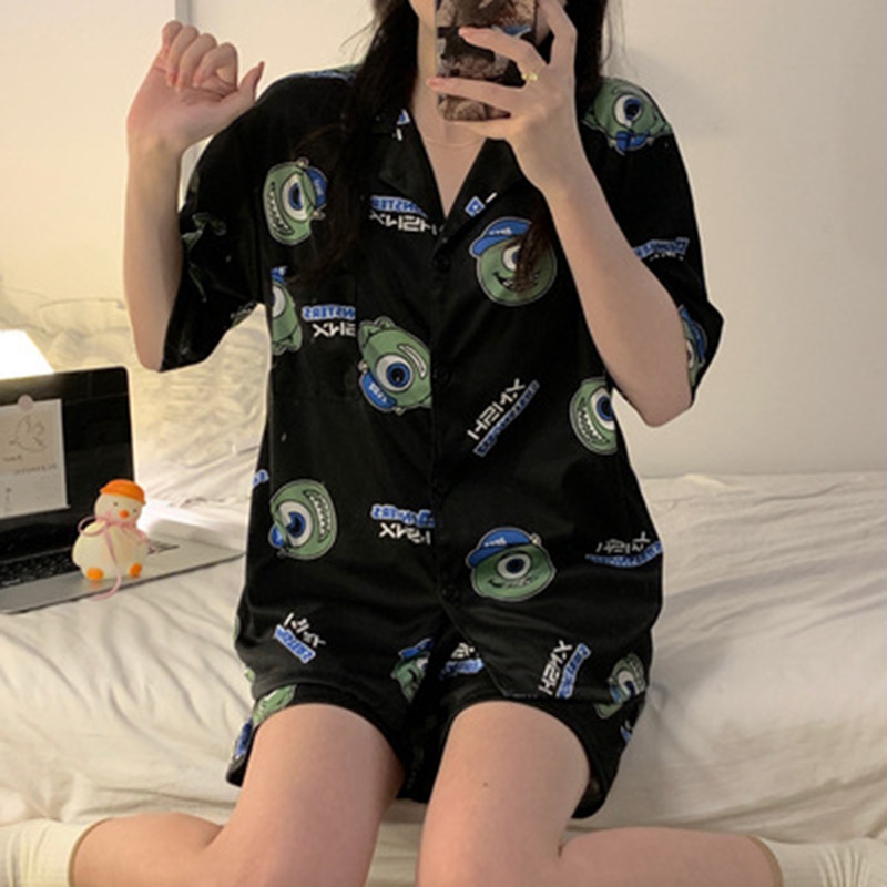 Celebridades en línea pijamas en vivo de las mujeres de manga corta lindo dibujos animados fresa oso verano de dos piezas ropa de casa estilo coreano traje Suelto