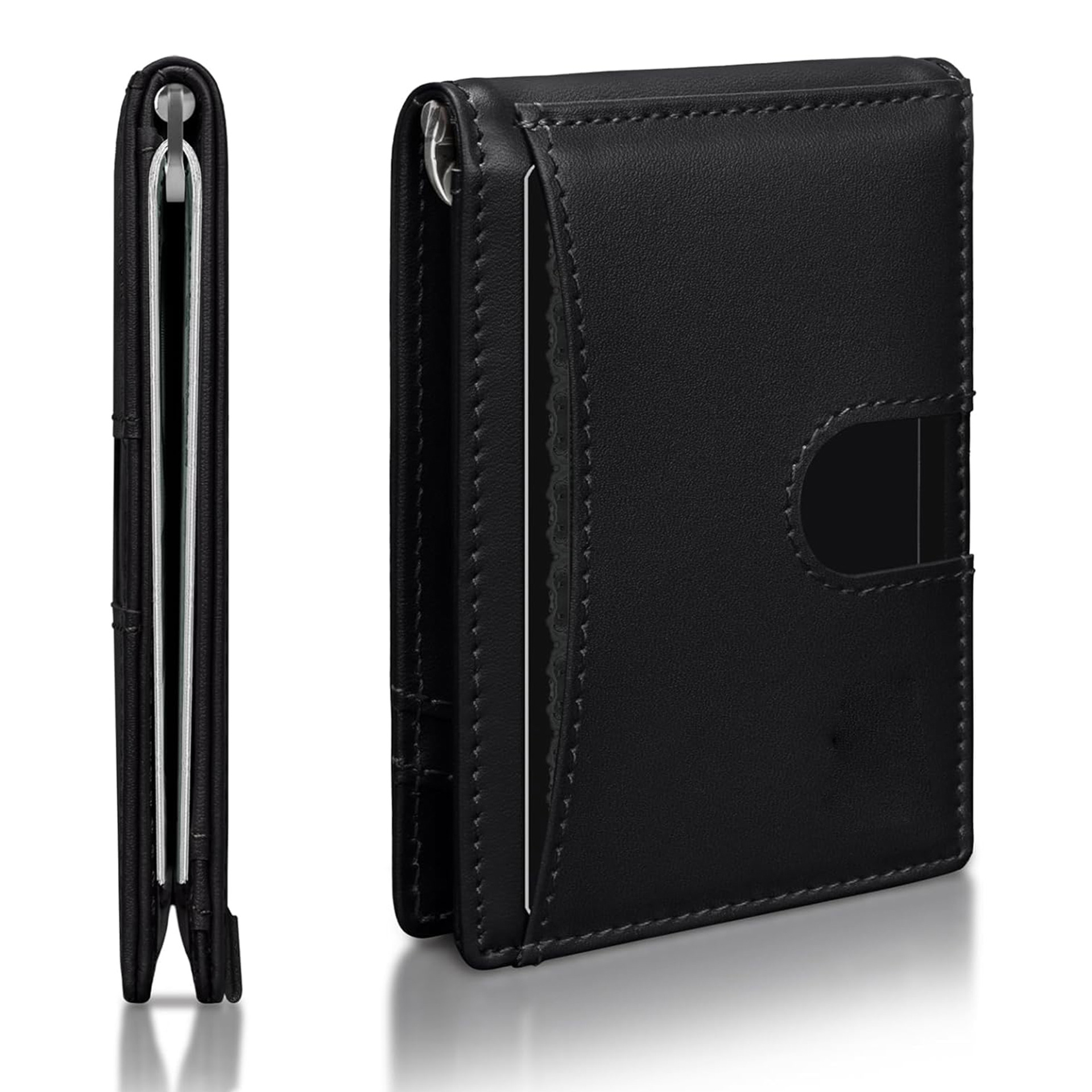 Amazon multifuncional RFID anti-robo bolsa de tarjeta ultra delgada corta de cuero bolso de cuero de negocios para hombres