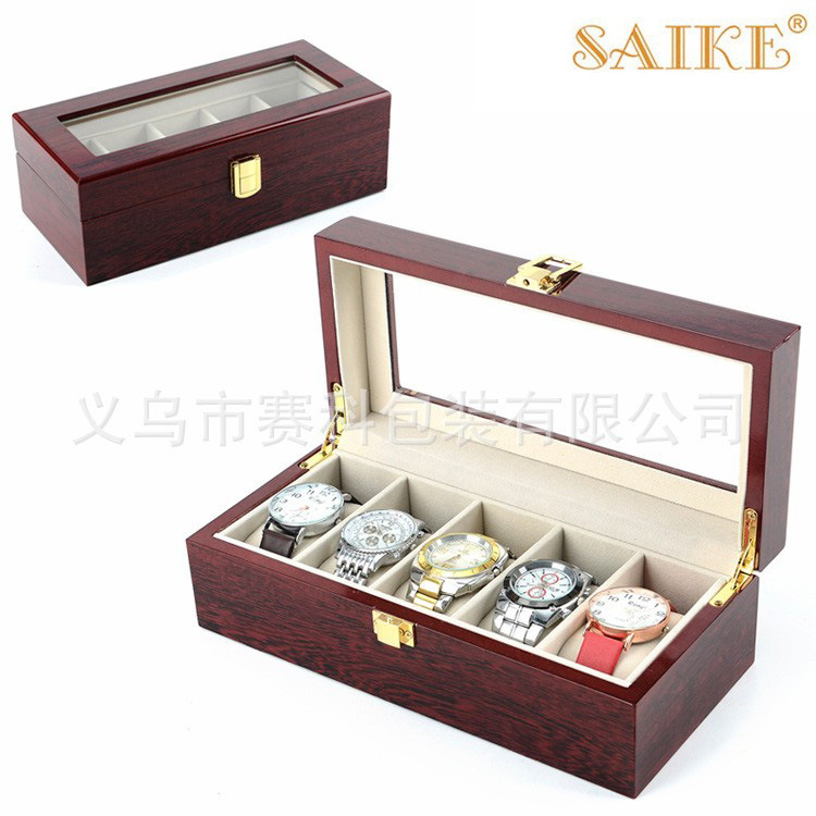 现货批发木质烤漆5位手表盒手表包装盒表盒批发智能手环盒表盒厂