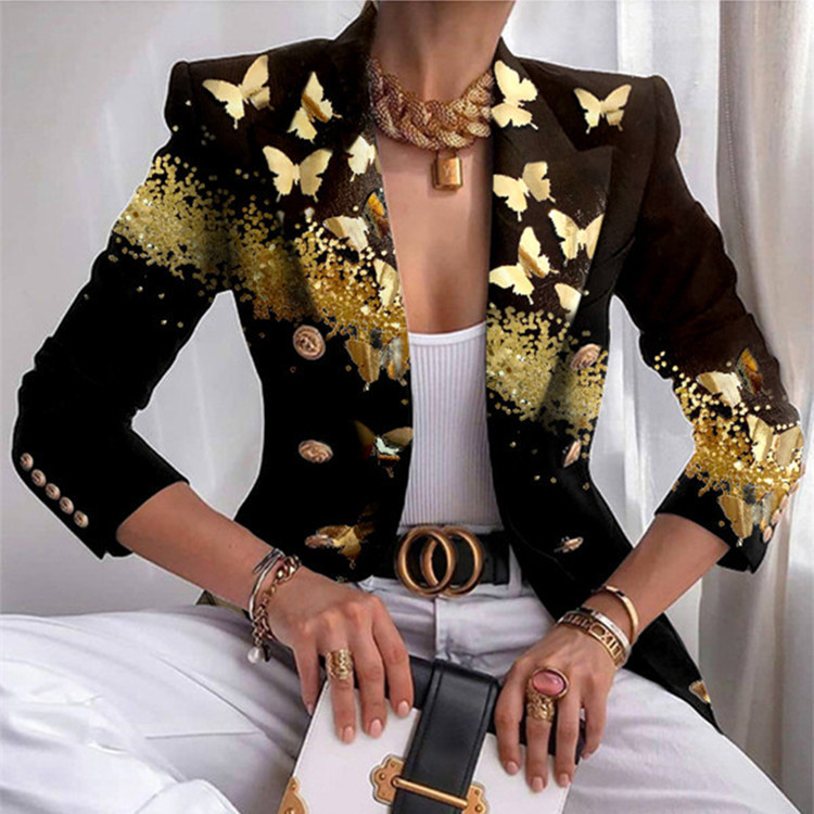 Women's Casual Fashion Printing Printing Patchwork Double Breasted Blazer Blazer display picture 1