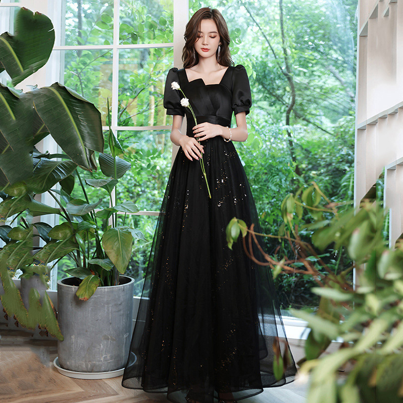 Vestido de noche negro para banquete 2026, corte ajustado, elegante, estilo pasarela, para eventos sociales, vestido largo de fiesta con cola larga. image 2