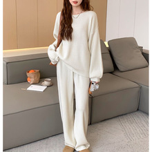 2024秋冬新款时尚休闲针织套装女韩版宽松慵懒风毛衣阔腿裤两件套