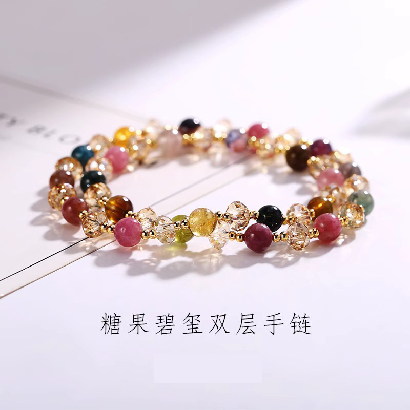 Pulsera de cristal de las mujeres de alto sentido productos genuinos turmalina natural multi-Círculo Pulsera diseño original pulsera de colores regalo de cuentas