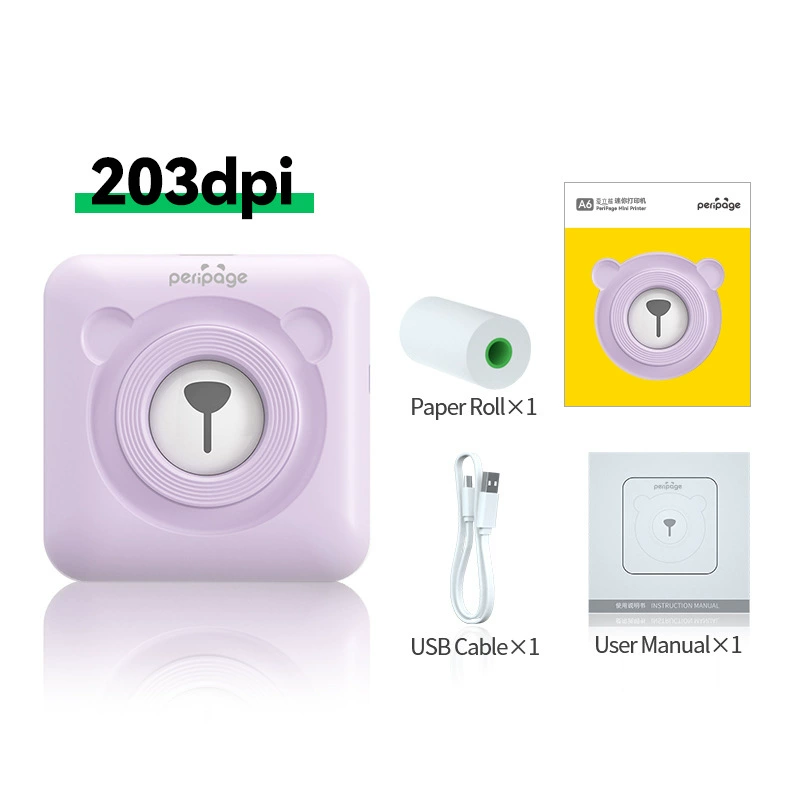 PeriPage Elibear A6 mini printer, 203 dpi portable photo & note printer, student special