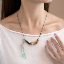 森系可爱小丑树墩小骨头串珠项链女复古日常百搭毛衣链木质配饰