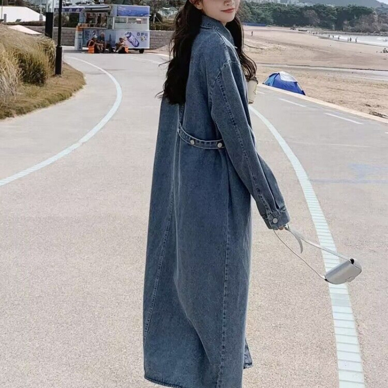 Designed Light-Colored Denim Dress for Women Spring & Fall 2025 New Niche Lazy Style Loose Casual Shirt Long Skirt Designed Light-Colored Denim Dress for Women Spring & Fall 2025 New Niche Lazy Style Loose Casual Shirt Long Skirt
