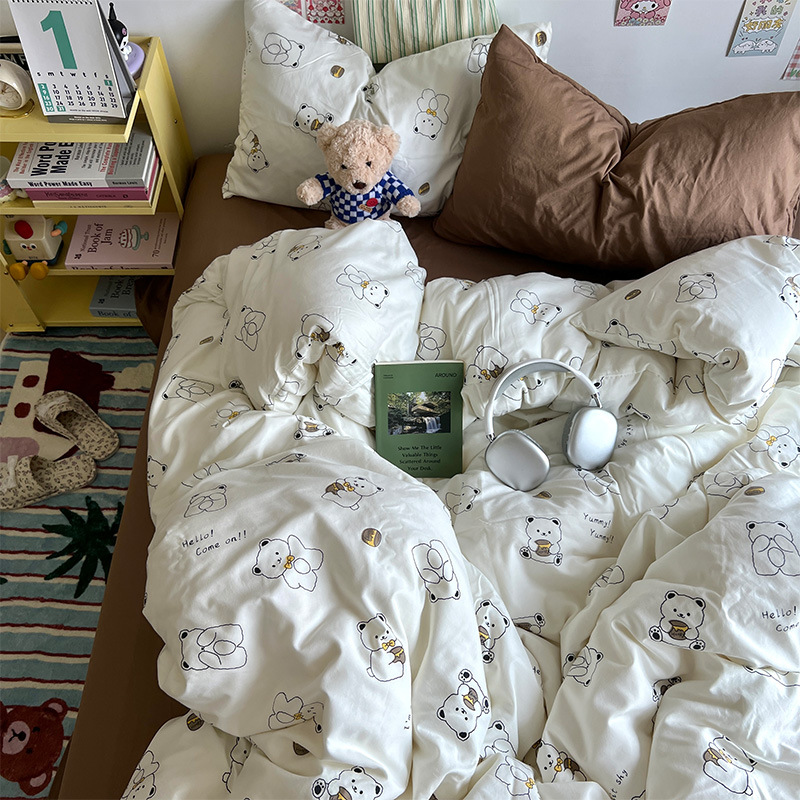 Clase A ropa de cama desnuda para dormir cuatro piezas de algodón lavado con agua sábanas de aire cubierta de cama de grado madre y bebé dormitorio de tres piezas