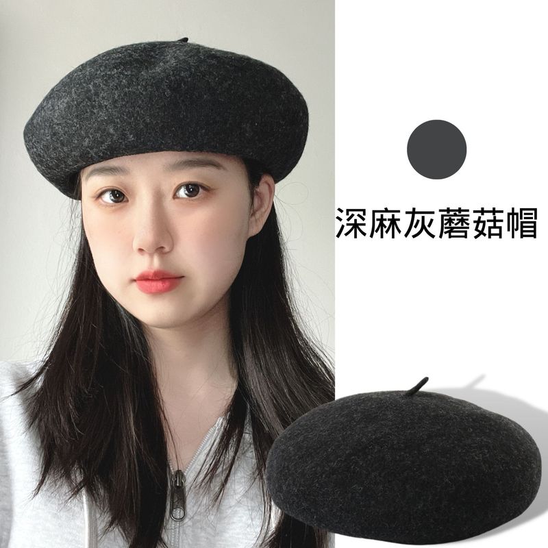 新款秋冬羊毛贝雷帽子女时尚羊绒蘑菇帽深檐大头围立体画家帽批发|undefined