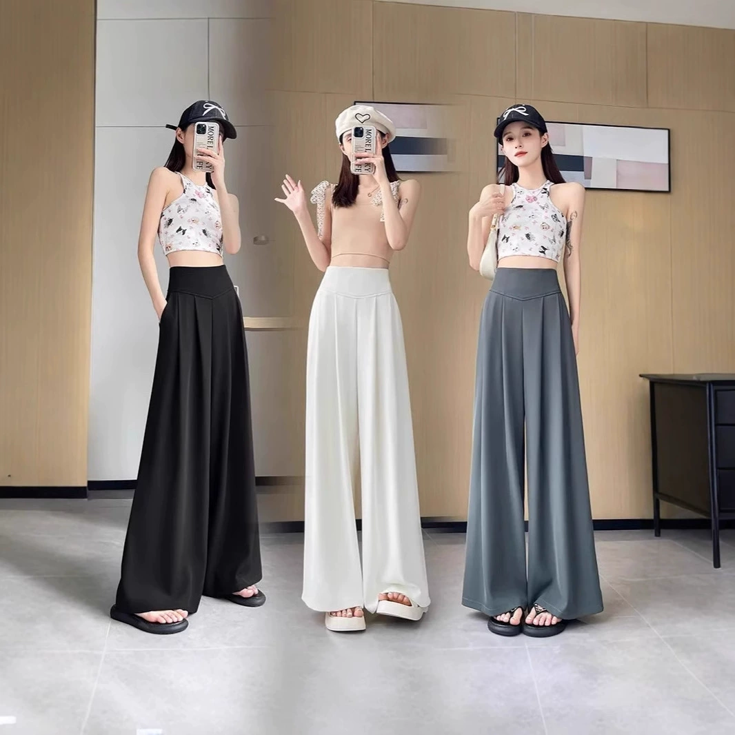 Женские брюки 2025 года, новые, узкие, с высокой талией, свободные, драпированные, прямые, в пол, повседневные, на весну, лето и осень