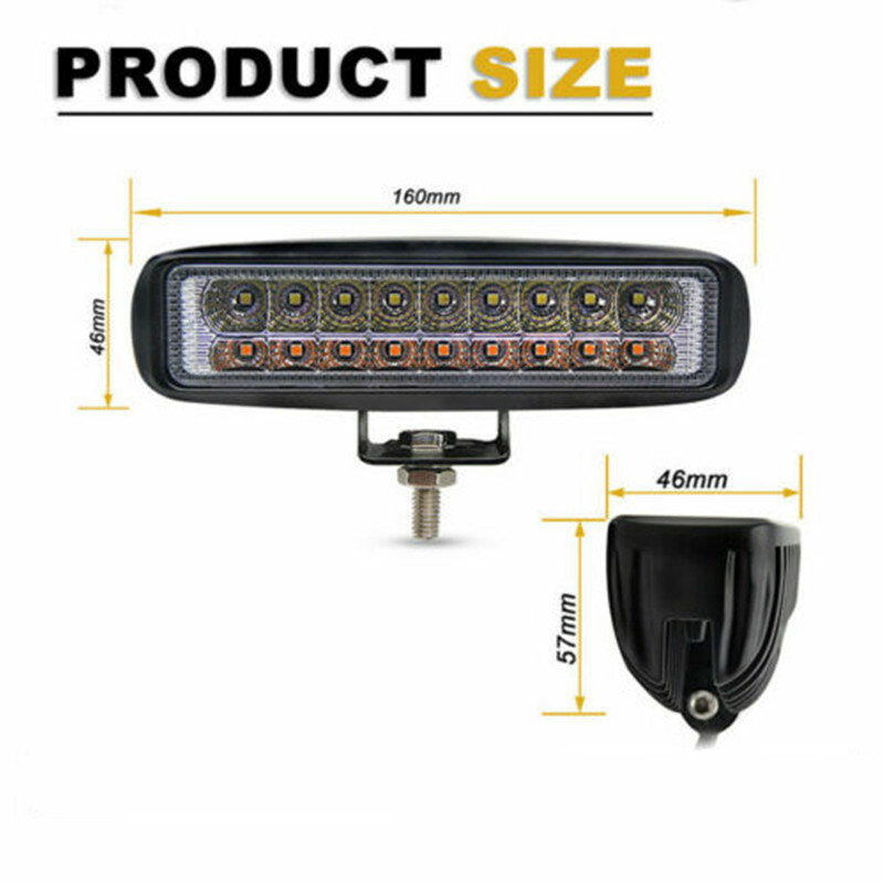lámpara de trabajo LED de automóvil 54w una línea de doble fila de luz de trabajo de color blanco amarillo 6 pulgadas 18 led faro todoterreno