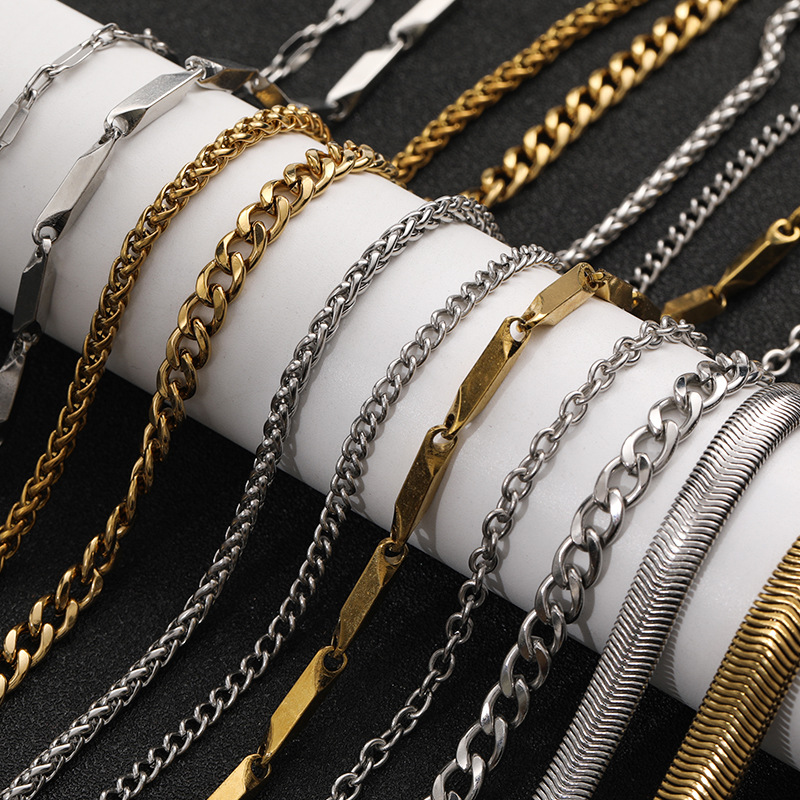源头工厂批发钛钢项链男嘻哈饰品diy女锁骨链毛衣链饰品配饰单链