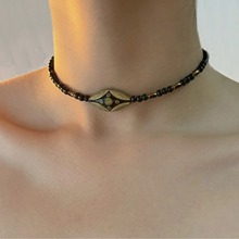 亚文化跨境原创复古串珠描金珠项链小众酷黑系列藏式图腾金属项圈