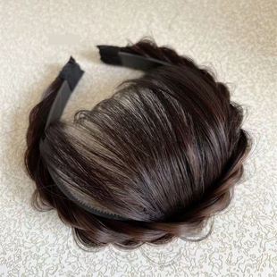 Wig Female Braided Bangs Integrated Real Hair Forehead Seamless Hairband to Cover White Hair on Top of Head White Hair Covering Artifact