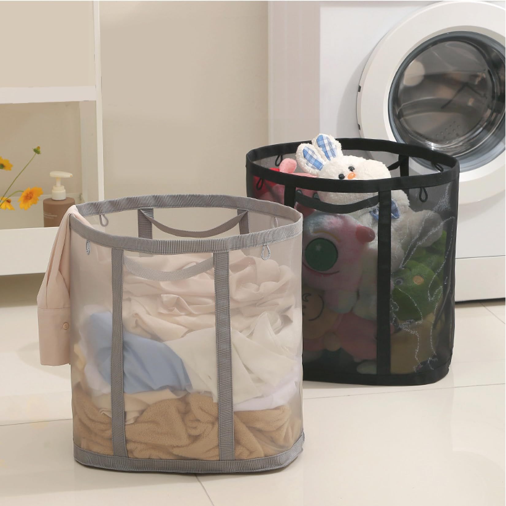 Mesh Laundry Basket for Dirty Clothes, Wall-Mounted Bathroom Laundry Hamper with Breathable Mesh