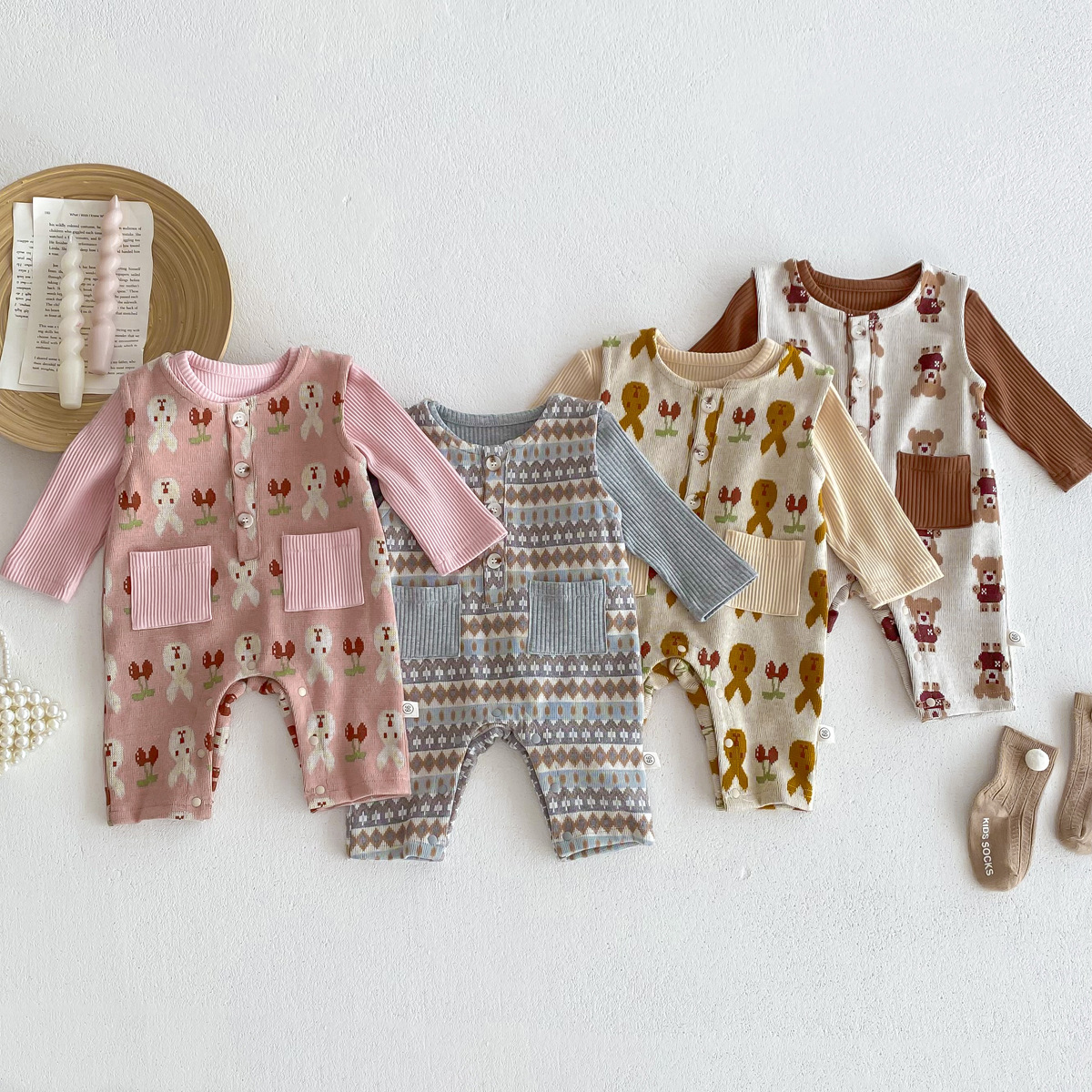 Bebé Otoño e Invierno mono niños y niñas bebé dibujos animados impreso chaleco camiseta de dos piezas para niños al aire libre mameluco