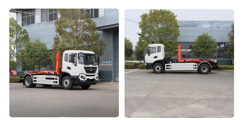 Blue license plate Dongfeng pure electric hook-lift garbage truck, detachable cargo box garbage truck, 2-8 cubic meters box capacity