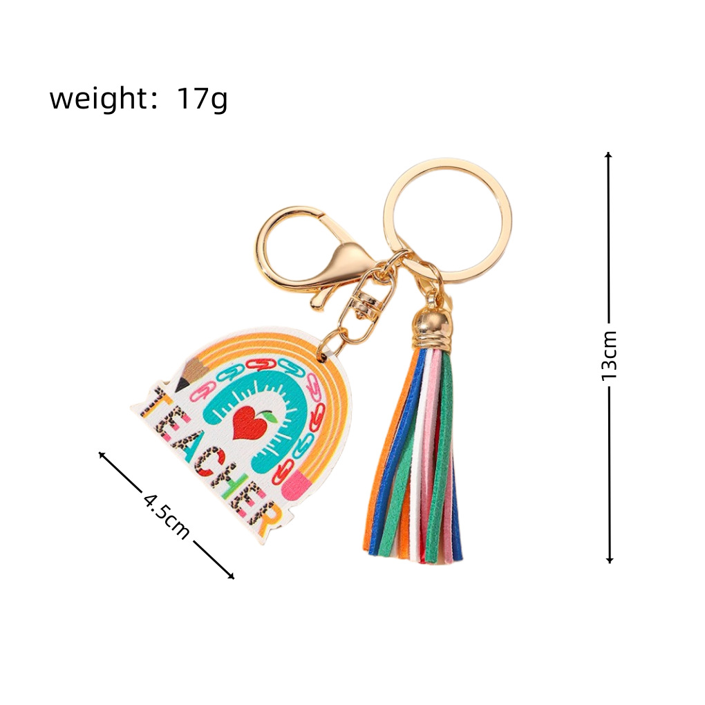 20g Weight Keychain Classification 1 Piece Quantity School, Graduation Occasion Wood Material Teachers' Day Festival Letter, Rainbow, Tassel Pattern Unisex Gender Modern Style Style Modern Style Letter Rainbow Tassel Wood Teachers' Day Unisex Keychain 无