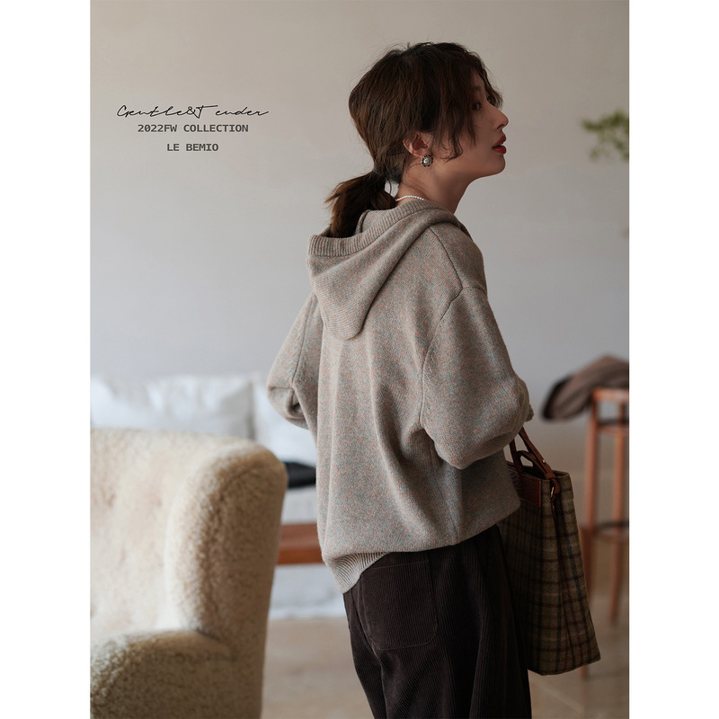 "Sketch Workshop" Merino Wool Light Retro Lazy Knitted Loose Hooded Sweater