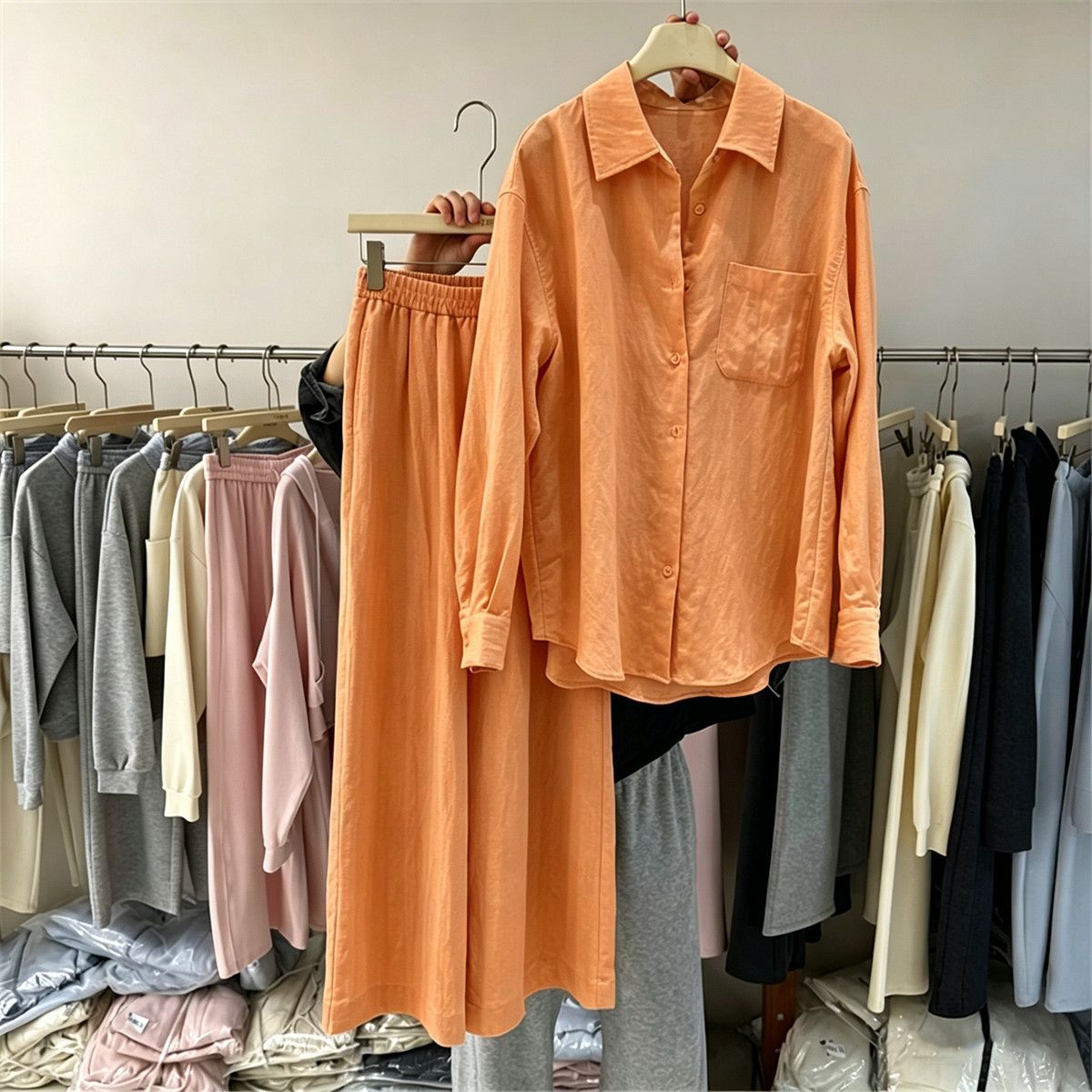 European Style Women's Two Piece Set Linen High End Elegant Loose Fitting Cotton Shirt Wide Leg Pants Summer Outfit_ecoleips.com