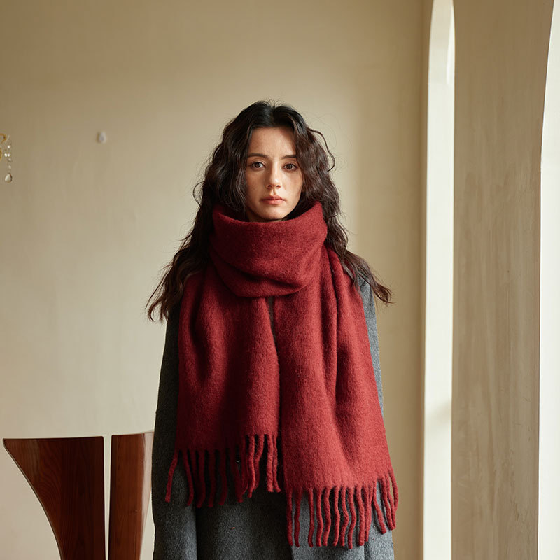 Homemade 20% Wool Ancola Red Solid Wool Blend Scarf Winter Soft Skin Friendly Warm Thick Scarf Homemade 20% Wool Ancola Red Solid Wool Blend Scarf Winter Soft Skin Friendly Warm Thick Scarf