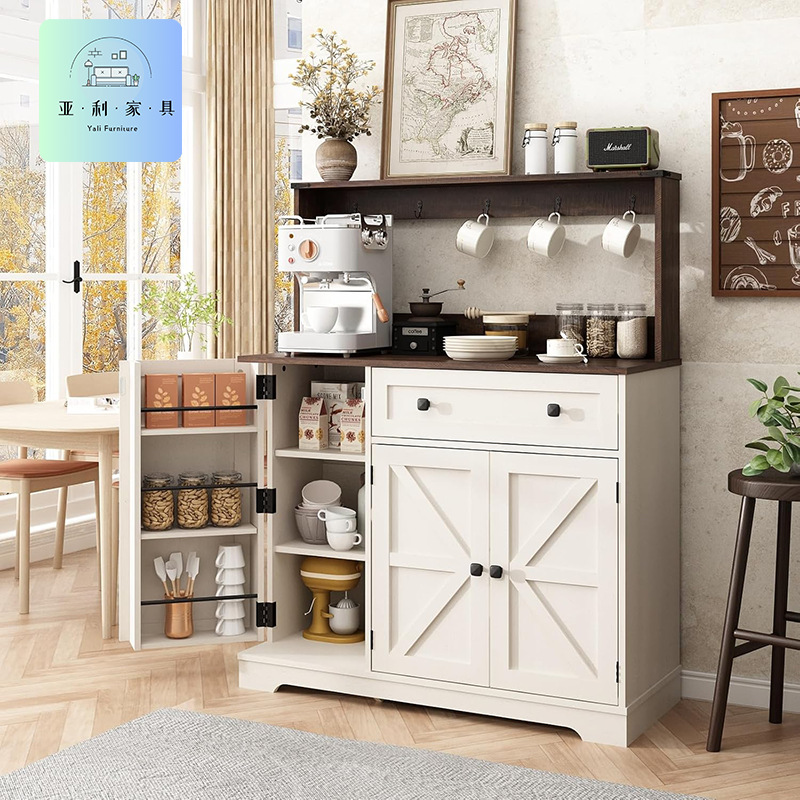 Farmhouse coffee bar cabinet with power sockets sideboard with wine…