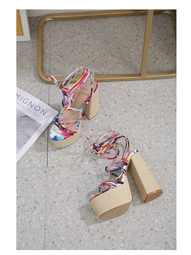 Sandal cao gót nữ đế dày platform mũi hở quai buộc dây — Màu đen chi tiết 7
