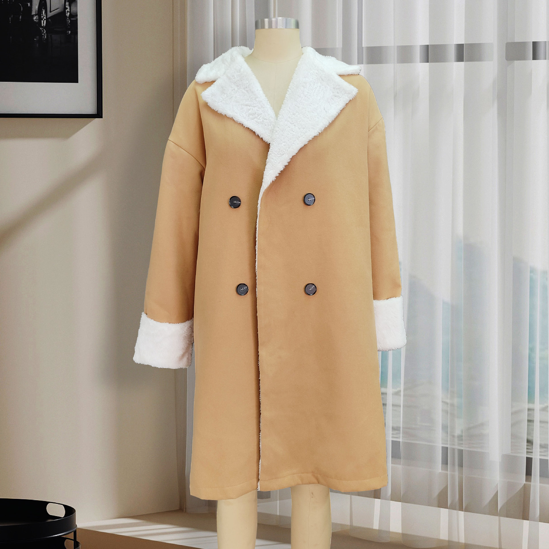Women's Elegant Streetwear Solid Color Double Breasted Coat Coat Woolen Coat display picture 5