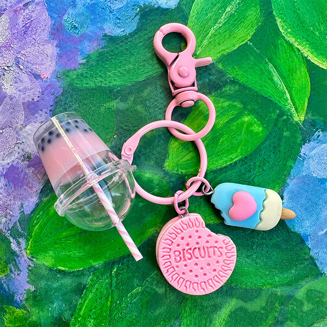 Cross-border AliExpress Macaron Color Mini Ice Cream Milk Tea Keychain Pendant Jewelry Cute Bag Accessories